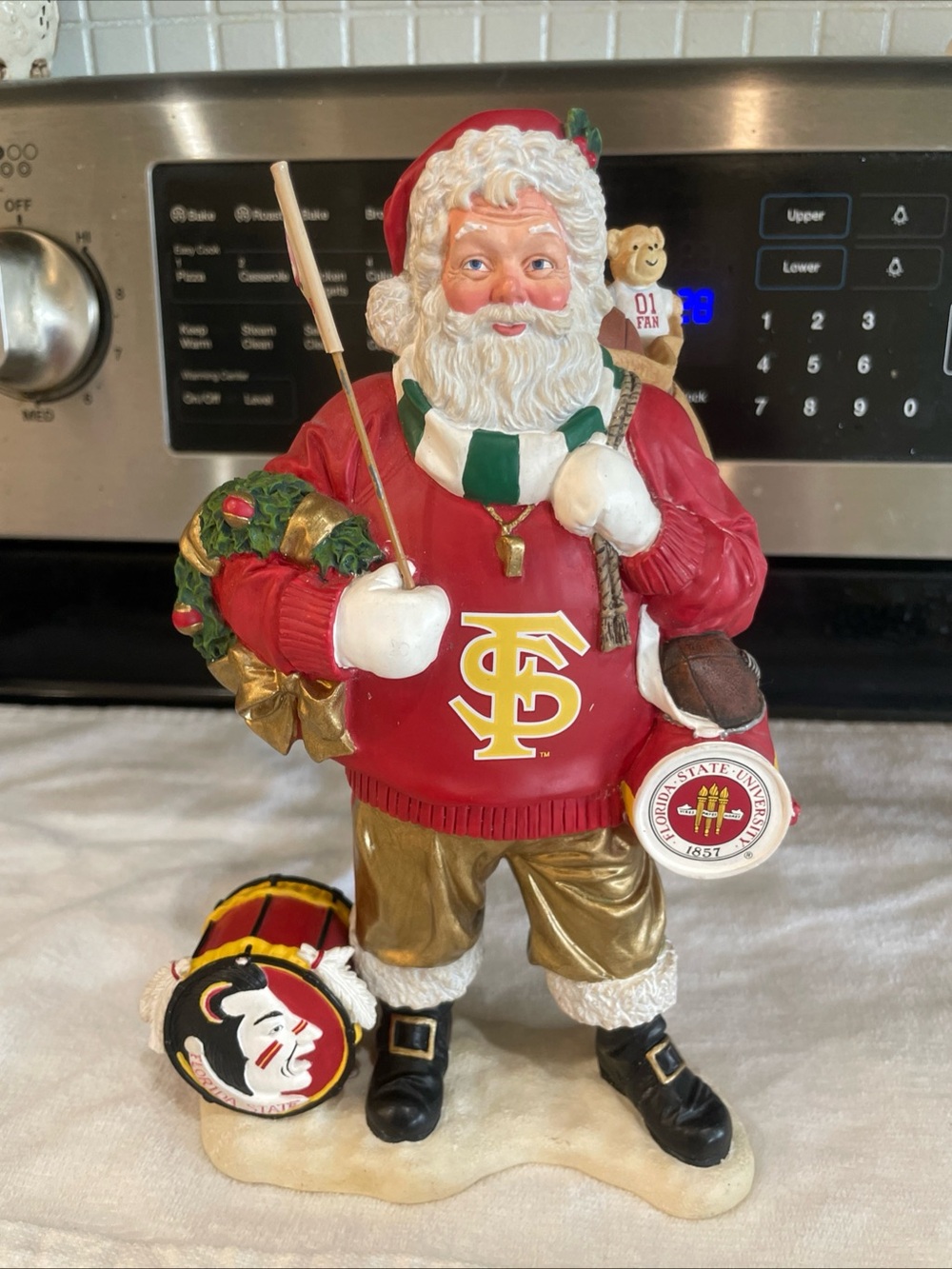 Danbury Mint Florida State Seminoles Holiday Santa Figurine - Red & Gold